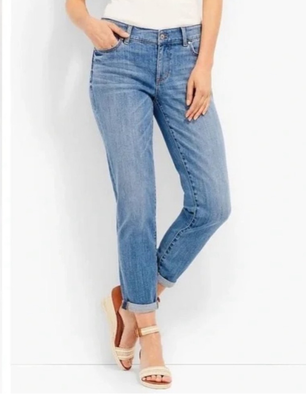 Talbots Flawless 5 Pocket Blue Wash Straight Leg Boyfriend Ankle Jeans 4